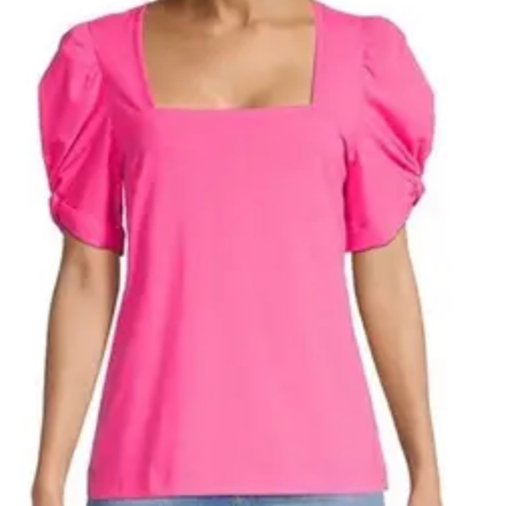 Lilly Pulitzer Jessie cockatoo pink t-shirt top short puff sleeves size L